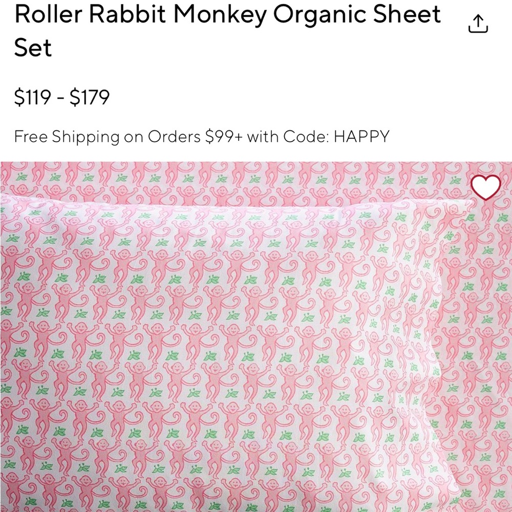 Roller Rabbit Pink and Green Cotton Sheets
